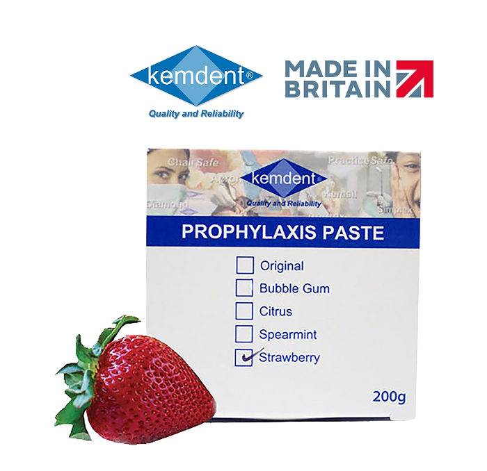 Enhancing patient comfort   You need a prophy paste you can trust when delivering prophylaxis for your patients.   The Kemdent Prophylaxis Paste features a medium grit and unique formulation that effectively, quickly and easily eliminates food and drink stains from tooth surfaces.   Its viscosity is optimised to improve adherence to the brush for simple handling, while it is thixotropic so as not to spatter for a cleaner and more pleasant patient and practitioner experience. Further improving patient comfort, the product comes in several flavours to meet the preferences of various patient, including original, strawberry, spearmint and bubblegum.   In addition, it is fluoride-free, available in Heavy Duty (coarse) and easily polishable for a smooth finish that both you and patient will appreciate. To find out more, contact the friendly team at Kemdent today.   For more information about the leading solutions available from Kemdent, please visit www.kemdent.co.uk or call 01793 770 256
